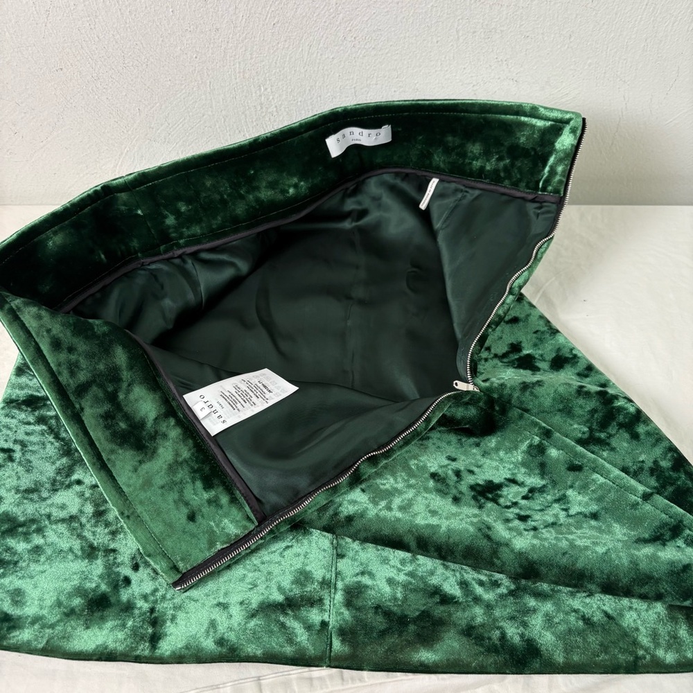 SANDRO Emerald Green Velvet Mini Skirt 3 (US 8) - Picture 4 of 15